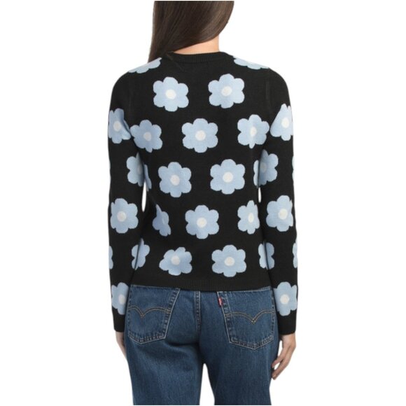 CYNTHIA ROWLEY Doubleknit Floral Crew Neck Sweater - Picture 2 of 4